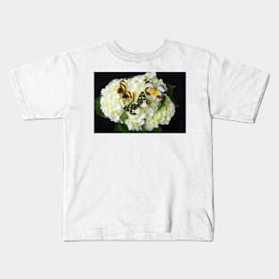 Three Butterflies On White Hydrangeas Kids T-Shirt